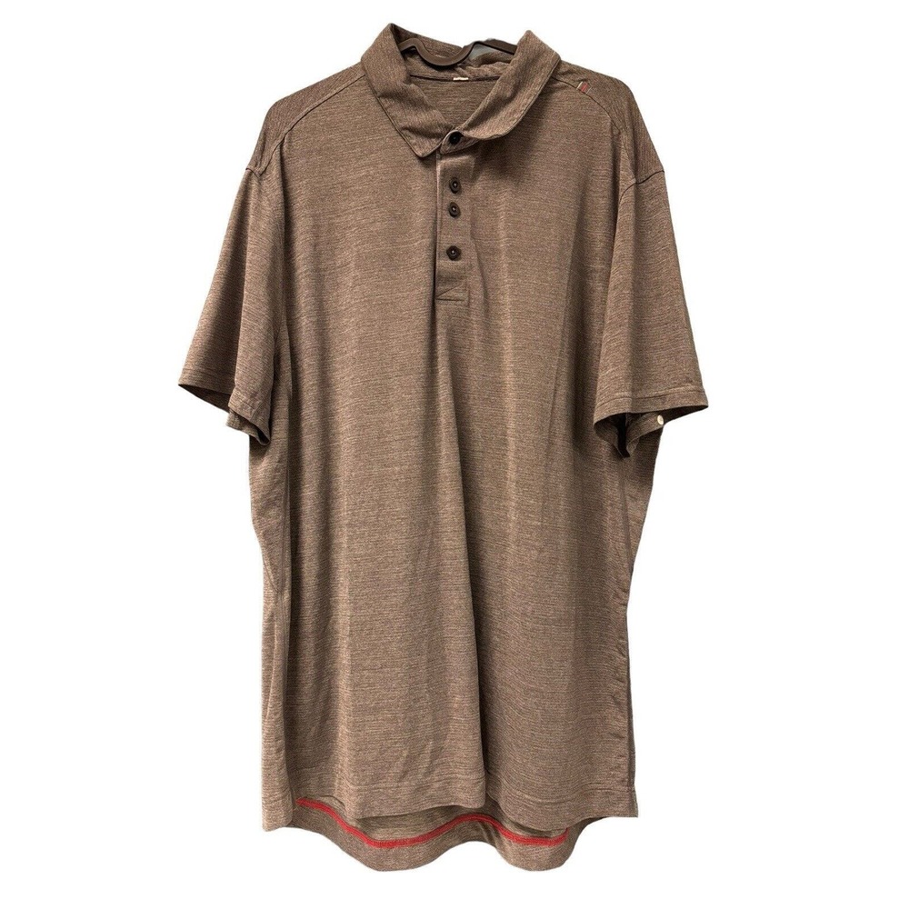 Lululemon Gray Mens Polo Shirt Size XL Stretchy Top With Red Stitching